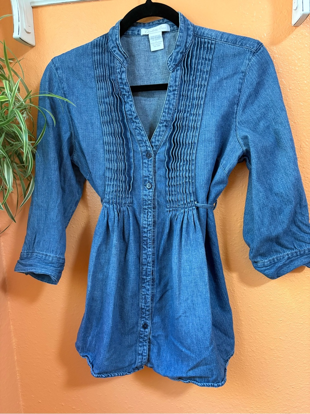 Charlotte Russe Denim Pintuck Tunic Top - Blue - Unknown Brand